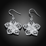 Boho Hollow Flower Shape Earrings Vintage Silver Plated Jewelry For Women