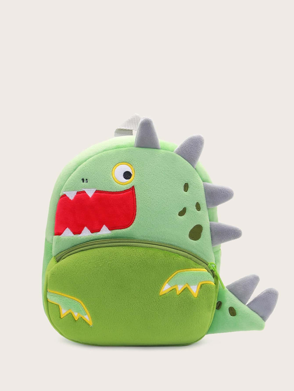 1pc Cartoon Big Mouth Green Dinosaur Plush Backpack For Kids, Suitable For Daily Use