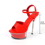 Women's Peep Toe Platform Super High Heels, Red Ankle Strap Clear Stiletto Sandals, Sexy Party & Dress Pumps