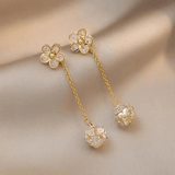 Exquisite Flower Design With Shiny Synthetic Gems Decor Dangle Earrings Elegant Style Alloy Jewelry Delicate Female Gift