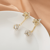 Exquisite Flower Design With Shiny Synthetic Gems Decor Dangle Earrings Elegant Style Alloy Jewelry Delicate Female Gift