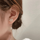 Exquisite Flower Design With Shiny Synthetic Gems Decor Dangle Earrings Elegant Style Alloy Jewelry Delicate Female Gift
