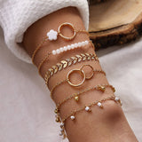 6pcs/4pcs/sets Bohemian Beaded Bracelets For Women Pretty Flowers Leaf Hollow Out Geometry Adjuatble Tassel Jewelry