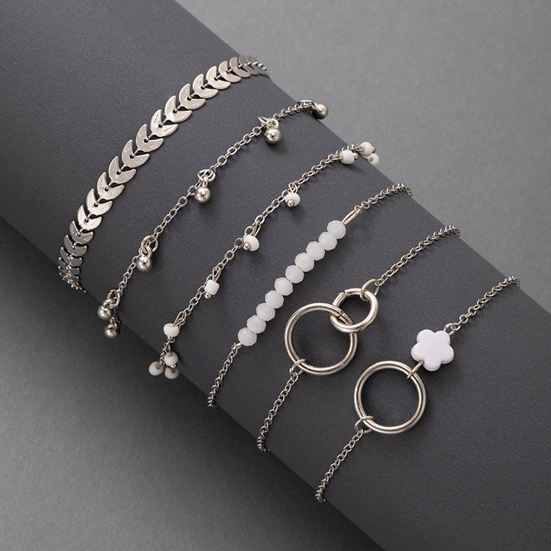 6pcs/4pcs/sets Bohemian Beaded Bracelets For Women Pretty Flowers Leaf Hollow Out Geometry Adjuatble Tassel Jewelry