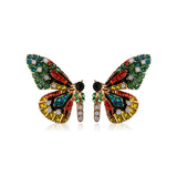 Vibrant Butterfly Shaped Stud Earrings - Sparkling Alloy Jewelry with Synthetic Gems Inlay, Bohemian Luxury Style, Hypoallergenic, Nickel-Free, Perfect for Women's Everyday Wear