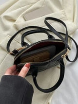 Quilted Double Handle Dome Bag Simple Design Zipper Shoulder Bag, Solid Color PU Leather Crossbody Bag, Portable Top Handle Handbag