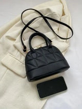 Quilted Double Handle Dome Bag Simple Design Zipper Shoulder Bag, Solid Color PU Leather Crossbody Bag, Portable Top Handle Handbag