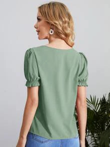 Clasi Keyhole Neck Puff Sleeve Top