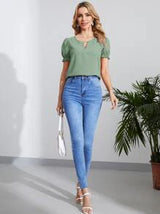 Clasi Keyhole Neck Puff Sleeve Top
