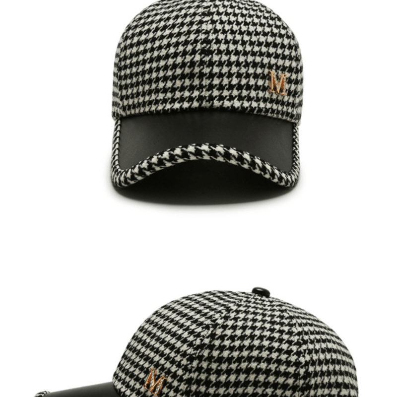 Trendy Houndstooth Baseball Cap - Dazzling Rhinestone M Decor - Unisex Sunscreen Trucker Hat - Perfect for Music Festivals & Outdoor Fun