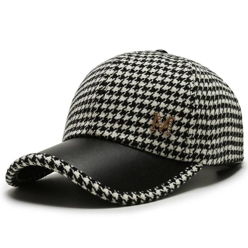 Trendy Houndstooth Baseball Cap - Dazzling Rhinestone M Decor - Unisex Sunscreen Trucker Hat - Perfect for Music Festivals & Outdoor Fun