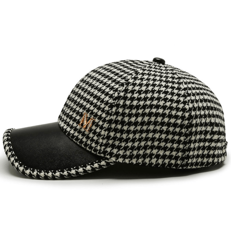 Trendy Houndstooth Baseball Cap - Dazzling Rhinestone M Decor - Unisex Sunscreen Trucker Hat - Perfect for Music Festivals & Outdoor Fun