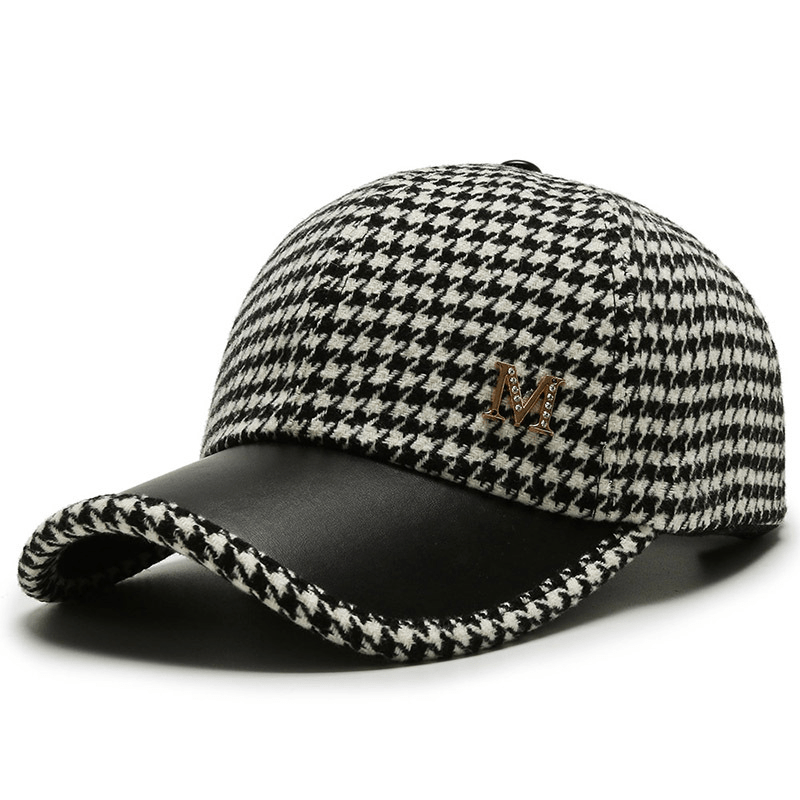 Trendy Houndstooth Baseball Cap - Dazzling Rhinestone M Decor - Unisex Sunscreen Trucker Hat - Perfect for Music Festivals & Outdoor Fun