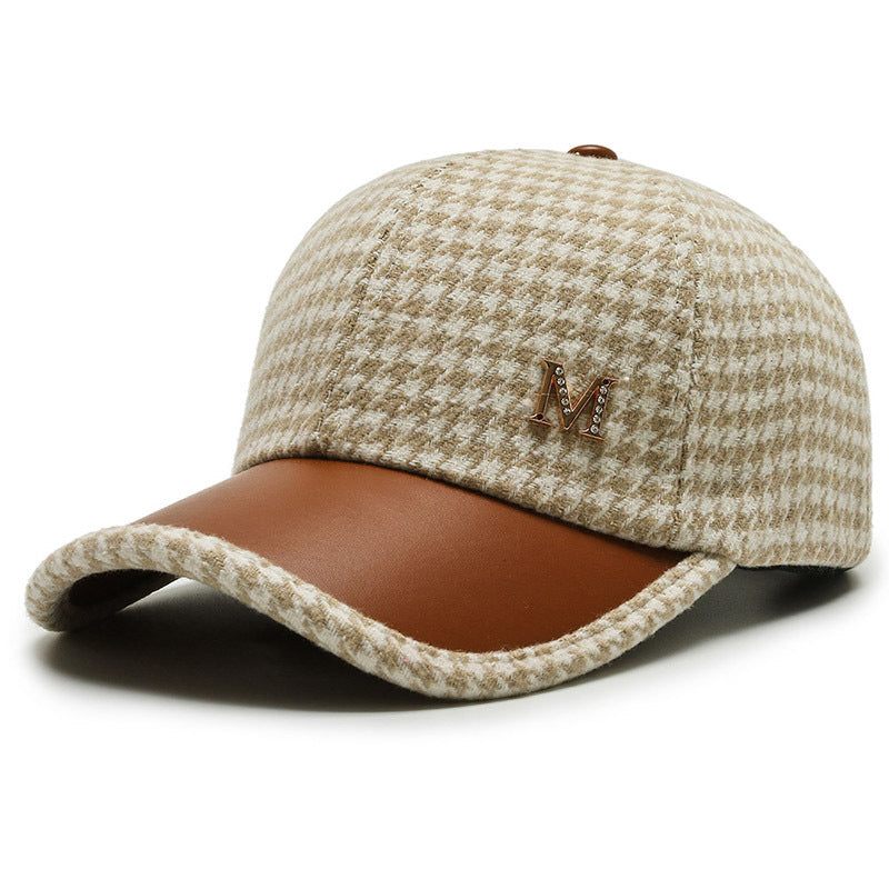Trendy Houndstooth Baseball Cap - Dazzling Rhinestone M Decor - Unisex Sunscreen Trucker Hat - Perfect for Music Festivals & Outdoor Fun