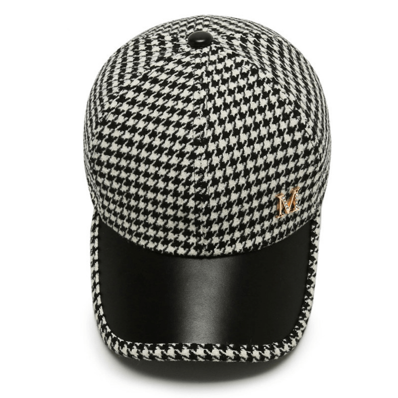 Trendy Houndstooth Baseball Cap - Dazzling Rhinestone M Decor - Unisex Sunscreen Trucker Hat - Perfect for Music Festivals & Outdoor Fun