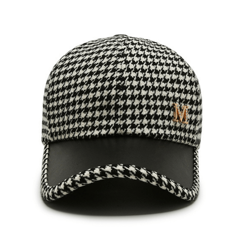 Trendy Houndstooth Baseball Cap - Dazzling Rhinestone M Decor - Unisex Sunscreen Trucker Hat - Perfect for Music Festivals & Outdoor Fun