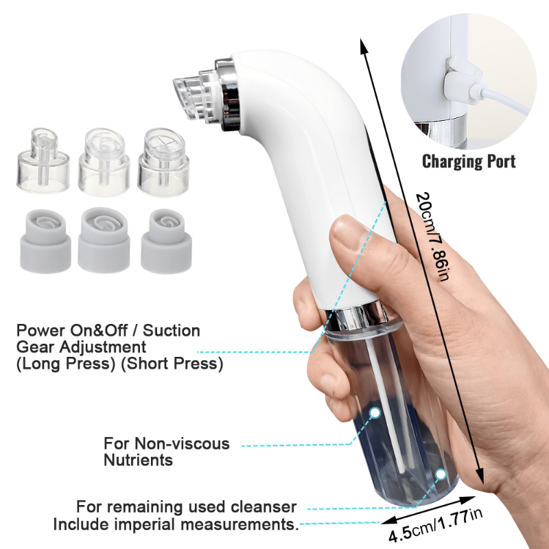 USB Rechargeable Pore Vacuum Facial Cleaner - 6 Interchangeable Heads, Water Circulation for Deep Cleaning