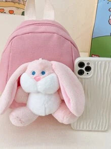 1pc Kids Girls Cute Plush Rabbit Cartoon Mini Backpack, Candy Color, Suitable For Preschool Outings And Daily Use