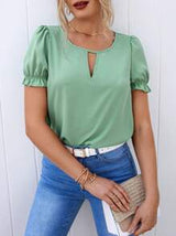 Clasi Keyhole Neck Puff Sleeve Top