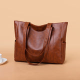 1pc Large Capacity Trendy PU Leather Shoulder Bag - Durable, Zipper Closure, Portable, Double Handle, Stylish Tote Handbag for Daily Use - Perfect for Work, School, Travel, and Shopping