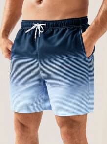 Manfinity Swimmode Men Striped Print Ombre Drawstring Waist Swim Trunks Beachwear Menmen Beach Wearmens Beach Wearbeach Wear Menbeach Wear For Men