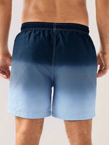 Manfinity Swimmode Men Striped Print Ombre Drawstring Waist Swim Trunks Beachwear Menmen Beach Wearmens Beach Wearbeach Wear Menbeach Wear For Men