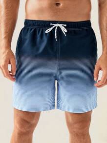 Manfinity Swimmode Men Striped Print Ombre Drawstring Waist Swim Trunks Beachwear Menmen Beach Wearmens Beach Wearbeach Wear Menbeach Wear For Men