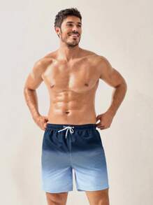 Manfinity Swimmode Men Striped Print Ombre Drawstring Waist Swim Trunks Beachwear Menmen Beach Wearmens Beach Wearbeach Wear Menbeach Wear For Men