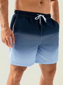 Manfinity Swimmode Men Striped Print Ombre Drawstring Waist Swim Trunks Beachwear Menmen Beach Wearmens Beach Wearbeach Wear Menbeach Wear For Men