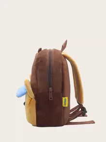 1pc Cute Football Brown Bear Plush Material Backpack For Children, Zipper Closure, Suitable For Kindergarten, Daily Use