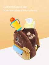 1pc Cute Football Brown Bear Plush Material Backpack For Children, Zipper Closure, Suitable For Kindergarten, Daily Use