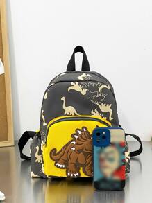 Fashionable Cartoon Dinosaur Pattern Backpack, Cute Print Small School Bag