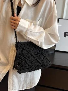 Small Crossbody Bag For Women, New Woven Shoulder Bag, Niche Beach Retro Style, Versatile, Square Envelope Bag, Fashionable, Ins Retro Style, Suitable For Beach Vacation