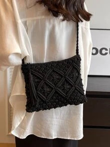 Small Crossbody Bag For Women, New Woven Shoulder Bag, Niche Beach Retro Style, Versatile, Square Envelope Bag, Fashionable, Ins Retro Style, Suitable For Beach Vacation