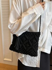 Small Crossbody Bag For Women, New Woven Shoulder Bag, Niche Beach Retro Style, Versatile, Square Envelope Bag, Fashionable, Ins Retro Style, Suitable For Beach Vacation