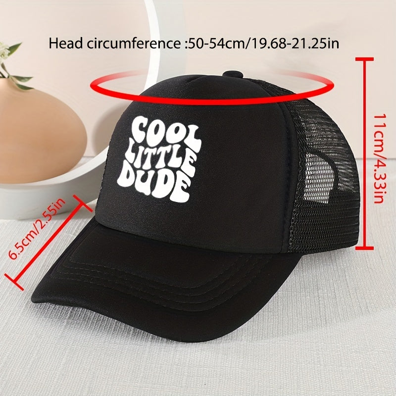 Casual Trendy "COOL LITTLE DUDE" Mesh Stitching Cap, Sun Protection Comfortable Breathable Cap For Summer Holiday Outdoor Traveling Boys And Girls Accessories