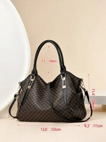Classic Pattern Shoulder Bag Vintage Leather Crossbody Bag, Large Capacity