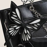 Vibrant Punk Style Spider Web Tote Bag - Trendy Goth Handbag for Women - Crossbody Bag with Y2K Butterfly Chain and Adjustable Strap