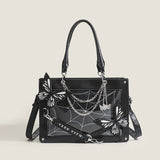 Vibrant Punk Style Spider Web Tote Bag - Trendy Goth Handbag for Women - Crossbody Bag with Y2K Butterfly Chain and Adjustable Strap