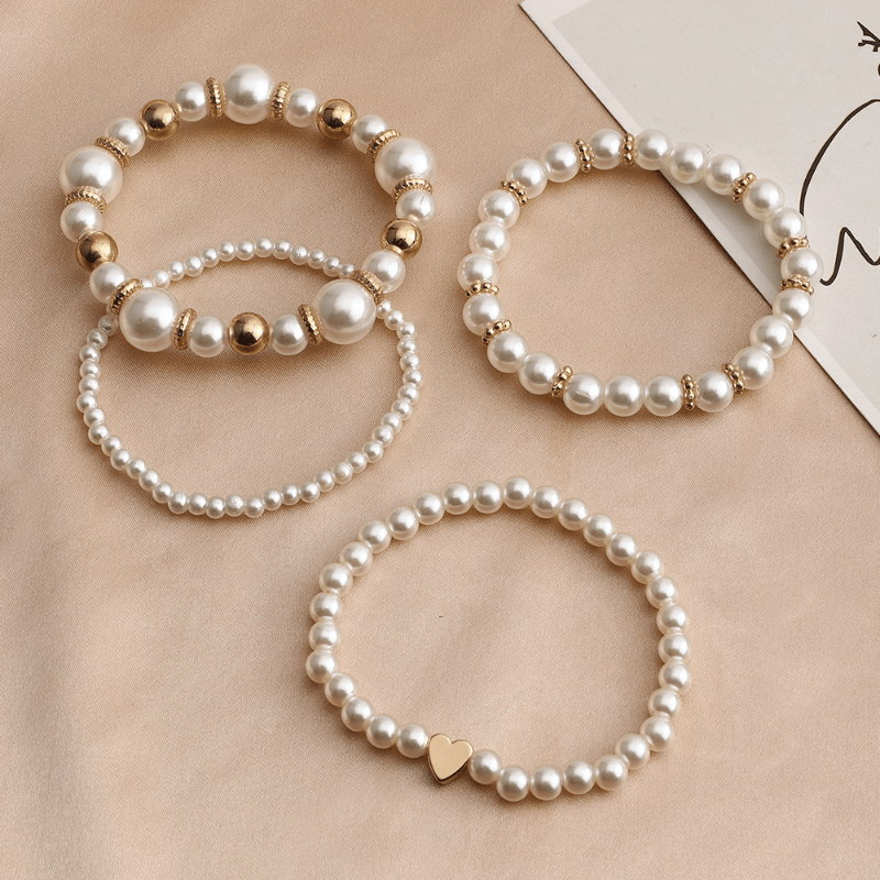 4pcs Chic Bohemian Faux Pearl Beaded Bracelet Set - Trendy Stackable Bracelets for Authentic Style - Handcrafted Elegance, A Must-Have Accessory for Your Jewelry Collection and Perfect Gift