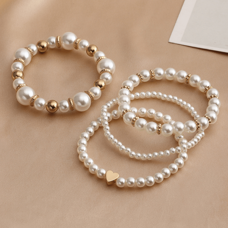 4pcs Chic Bohemian Faux Pearl Beaded Bracelet Set - Trendy Stackable Bracelets for Authentic Style - Handcrafted Elegance, A Must-Have Accessory for Your Jewelry Collection and Perfect Gift