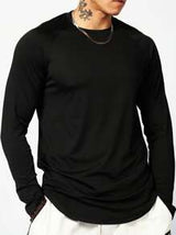 Manfinity Sport Corelite Boyfriend Style Men Solid Raglan Sleeve Curved Hem Sports Tee Long Sleeve Shirt