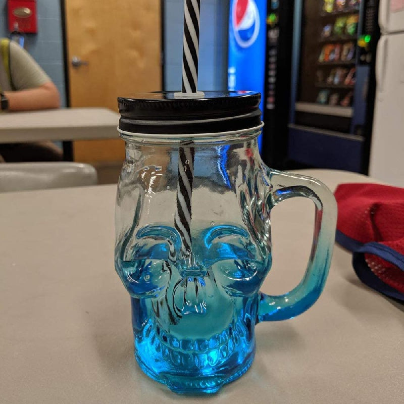 1pc Skull Mason Jar Mug Glass With Lid And Straw, Halloween Decoration, Drinking Glass for restaurants/hotels