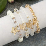 4pcs/set Bohemian Style Butterfly Charm Colorful Beaded Bracelets, Cute Hand Jewelry Gift For Girls