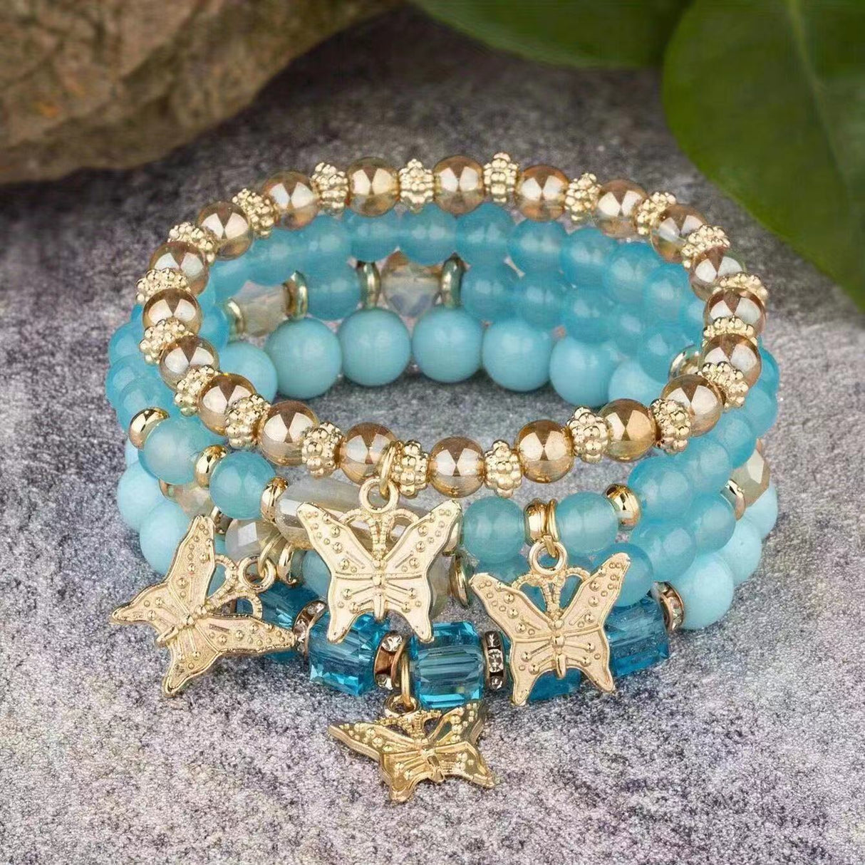 4pcs/set Bohemian Style Butterfly Charm Colorful Beaded Bracelets, Cute Hand Jewelry Gift For Girls