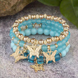 4pcs/set Bohemian Style Butterfly Charm Colorful Beaded Bracelets, Cute Hand Jewelry Gift For Girls