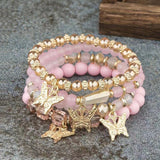 4pcs/set Bohemian Style Butterfly Charm Colorful Beaded Bracelets, Cute Hand Jewelry Gift For Girls