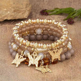 4pcs/set Bohemian Style Butterfly Charm Colorful Beaded Bracelets, Cute Hand Jewelry Gift For Girls