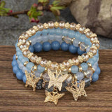 4pcs/set Bohemian Style Butterfly Charm Colorful Beaded Bracelets, Cute Hand Jewelry Gift For Girls