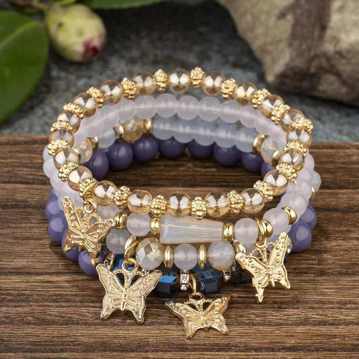 4pcs/set Bohemian Style Butterfly Charm Colorful Beaded Bracelets, Cute Hand Jewelry Gift For Girls